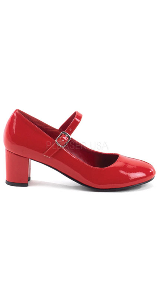2" Heel Red Patent Mary Jane School Girl Shoe by Pleaser