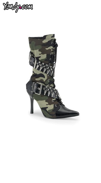 3 3/4" Heel Camo Military Boot with Bullet Accents by Pleaser