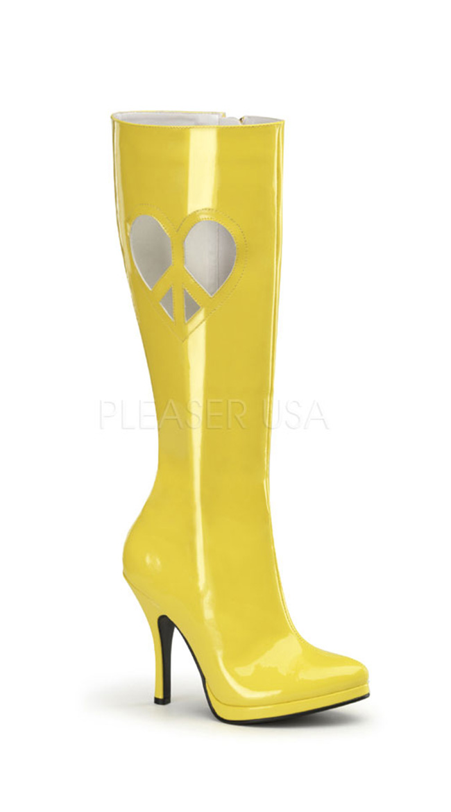 4 1/2 Inch Knee High Peace Sign Heart Boot by Pleaser