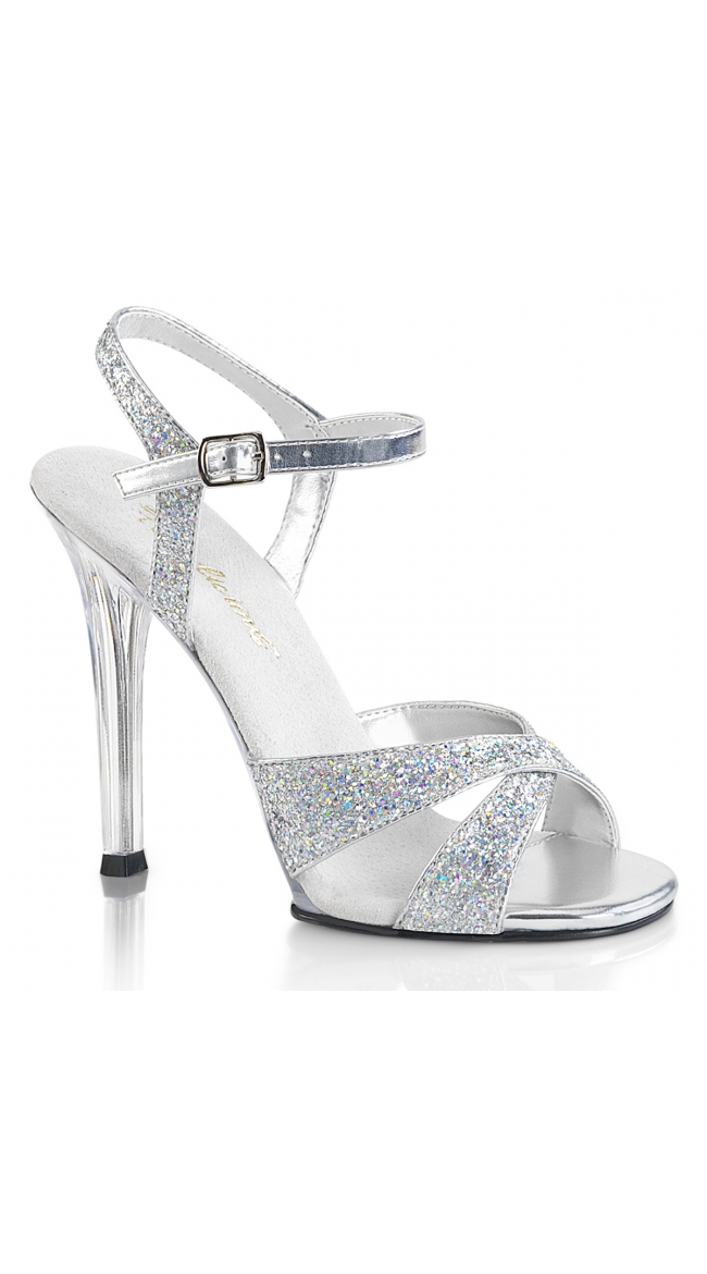 4 1/2 Inch Silver Glitter Sandal by Pleaser