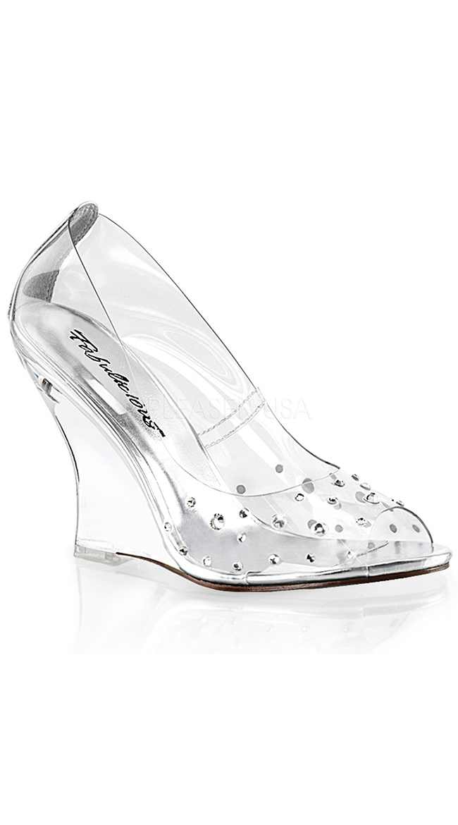 4" Clear Embellished Wedge by Pleaser
