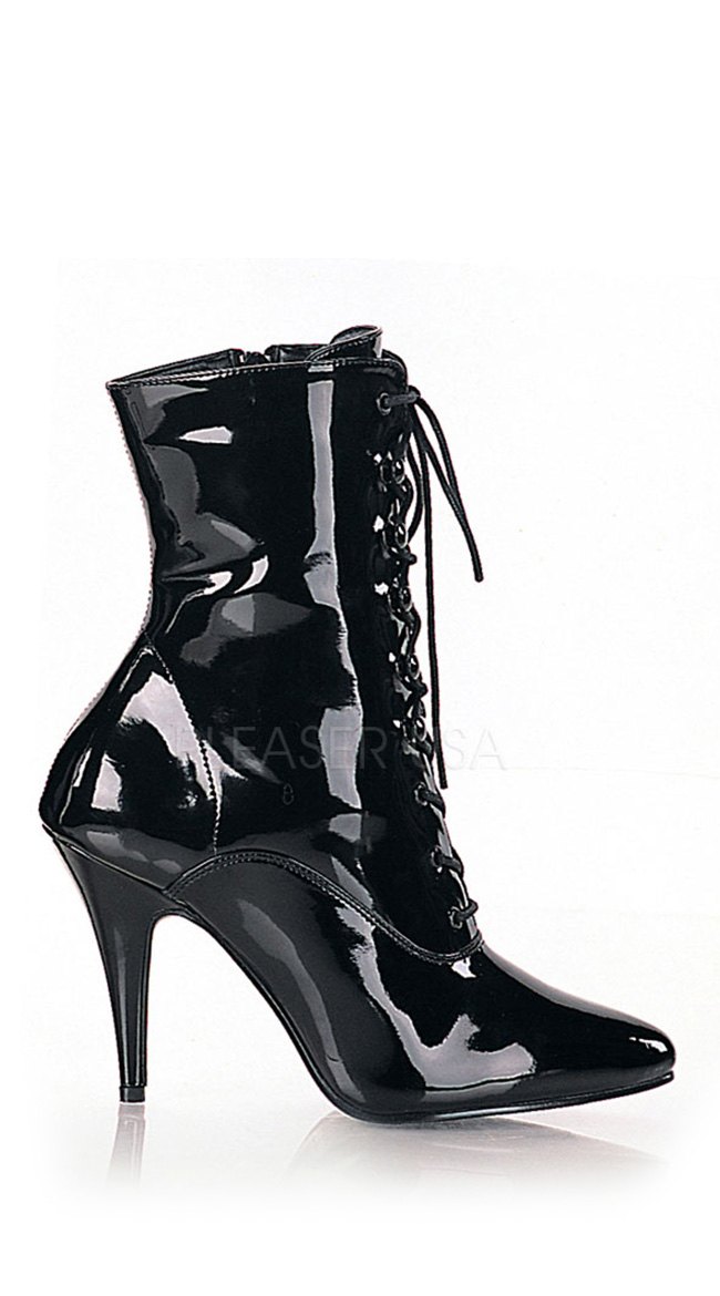 4 Inch Lace-Up Ankle Boot with Side Zip by Pleaser