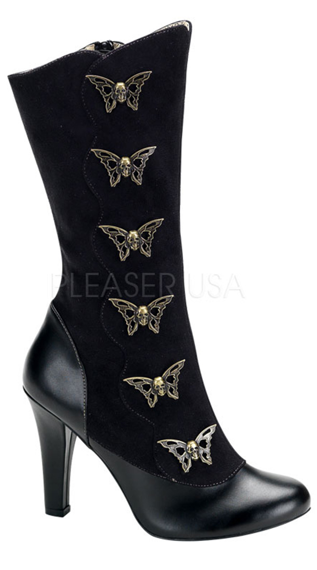 4 Inch Steampunk Skull Butterfly Calf Boot by Pleaser