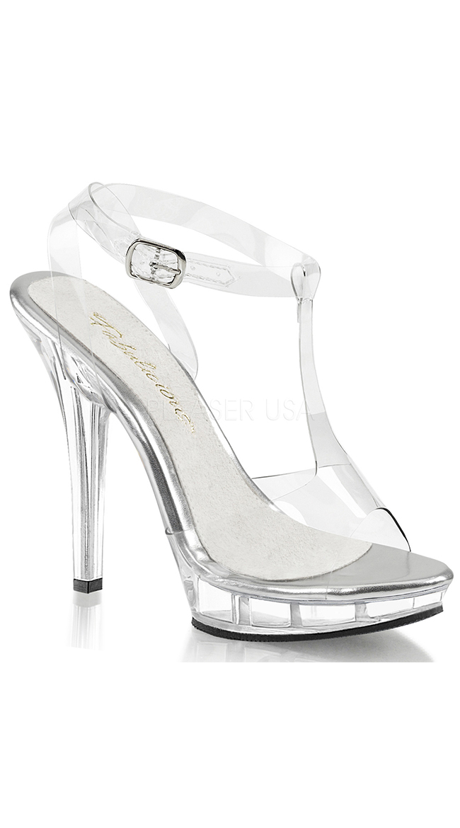 5" Clear T-Strap Sandal by Pleaser
