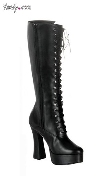 5" Heel Black Knee High Boot with Zipper by Pleaser