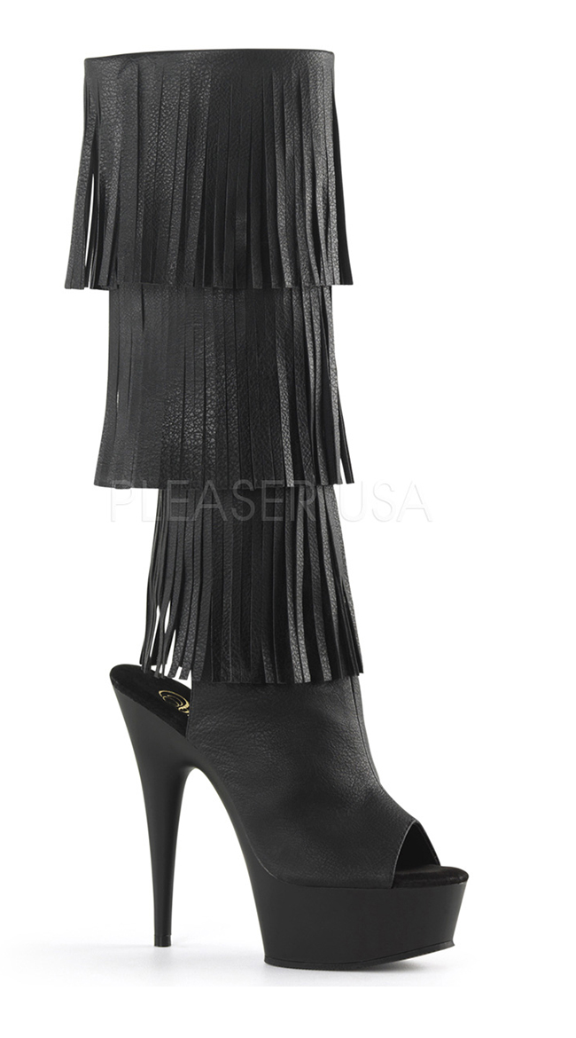 6" Fringe Knee High Boots by Pleaser