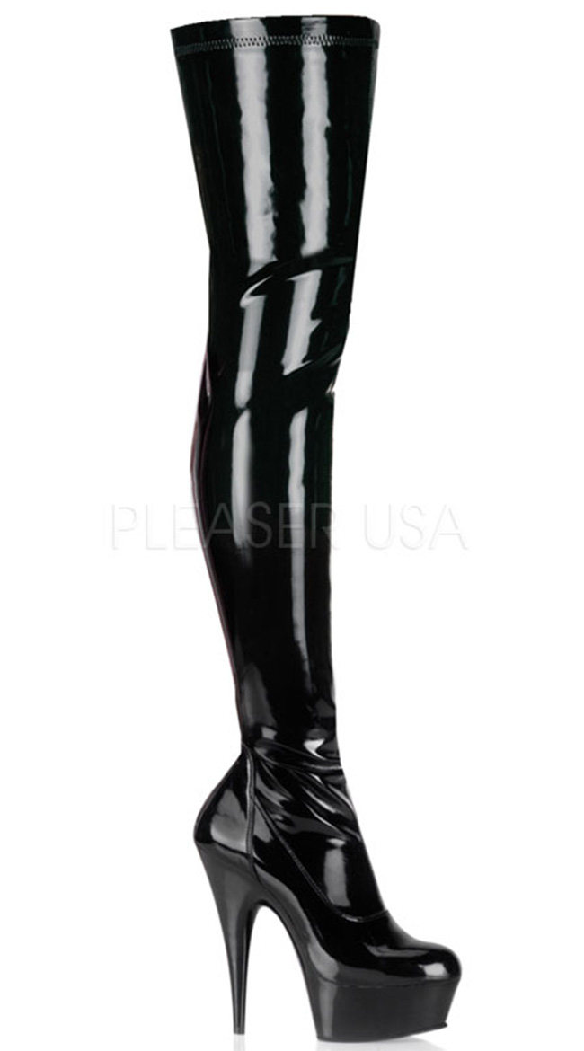 6" Heel Black Platform Thigh High Boot by Pleaser