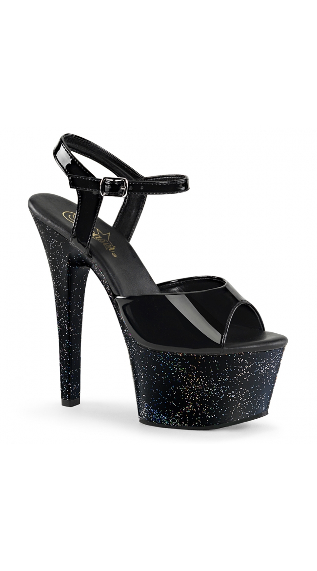 6 Inch Black Patent Glitter Platform Sandal by Pleaser