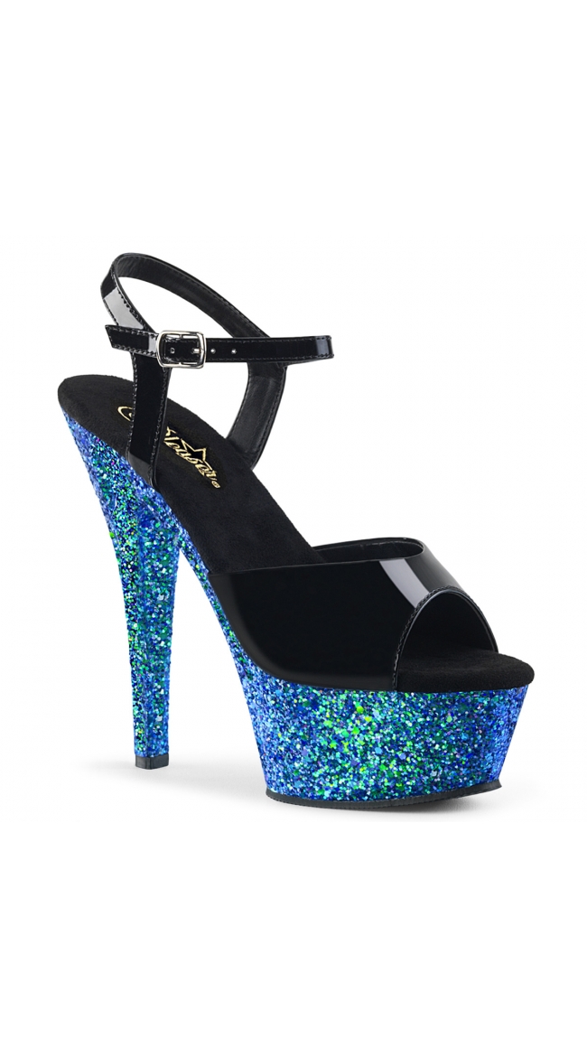 6 Inch Black Patent Glitter Sandal by Pleaser