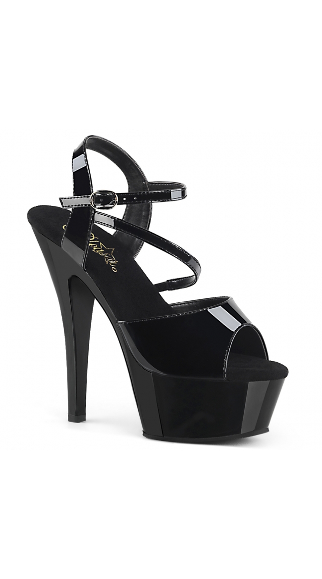 6 Inch Black Patent Strappy Sandal by Pleaser