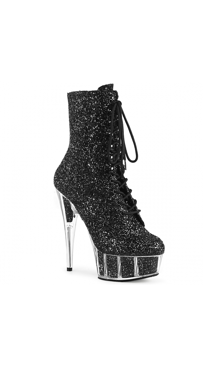 6 Inch Glitter Lace-Up Ankle Boot by Pleaser
