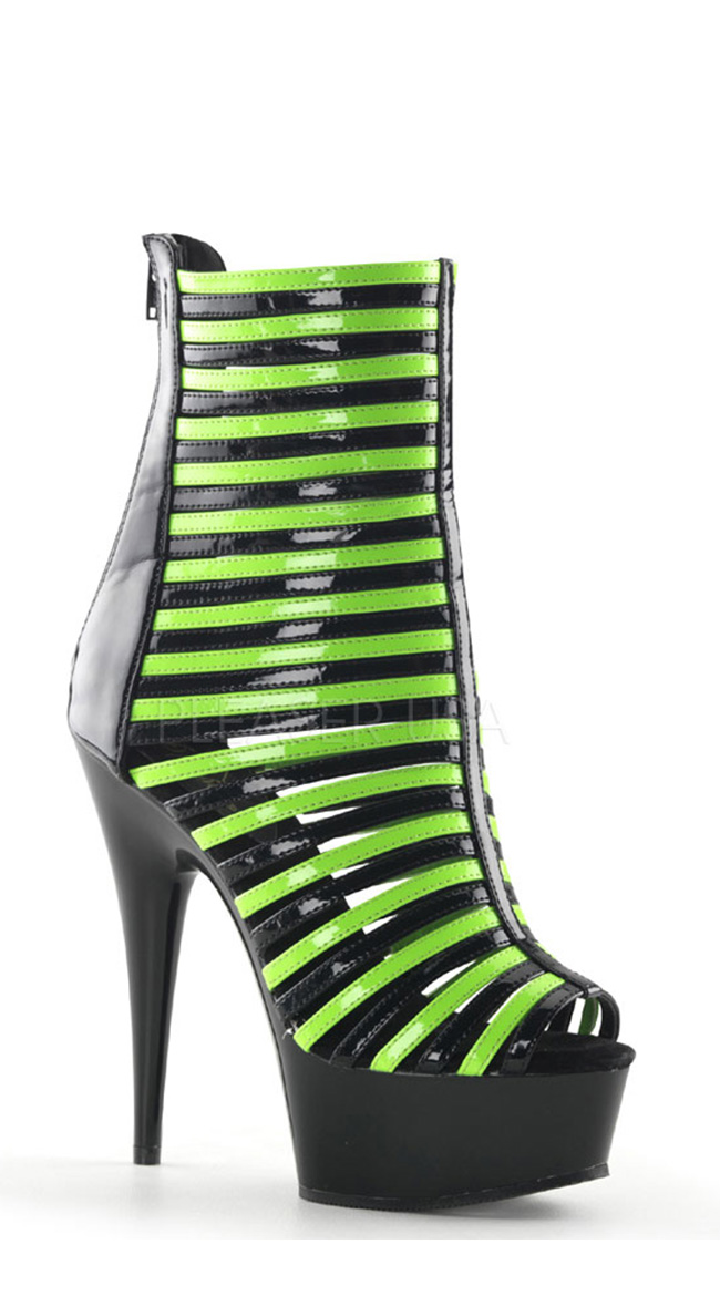 6 Inch Heel Strappy Neon Ankle Boot by Pleaser