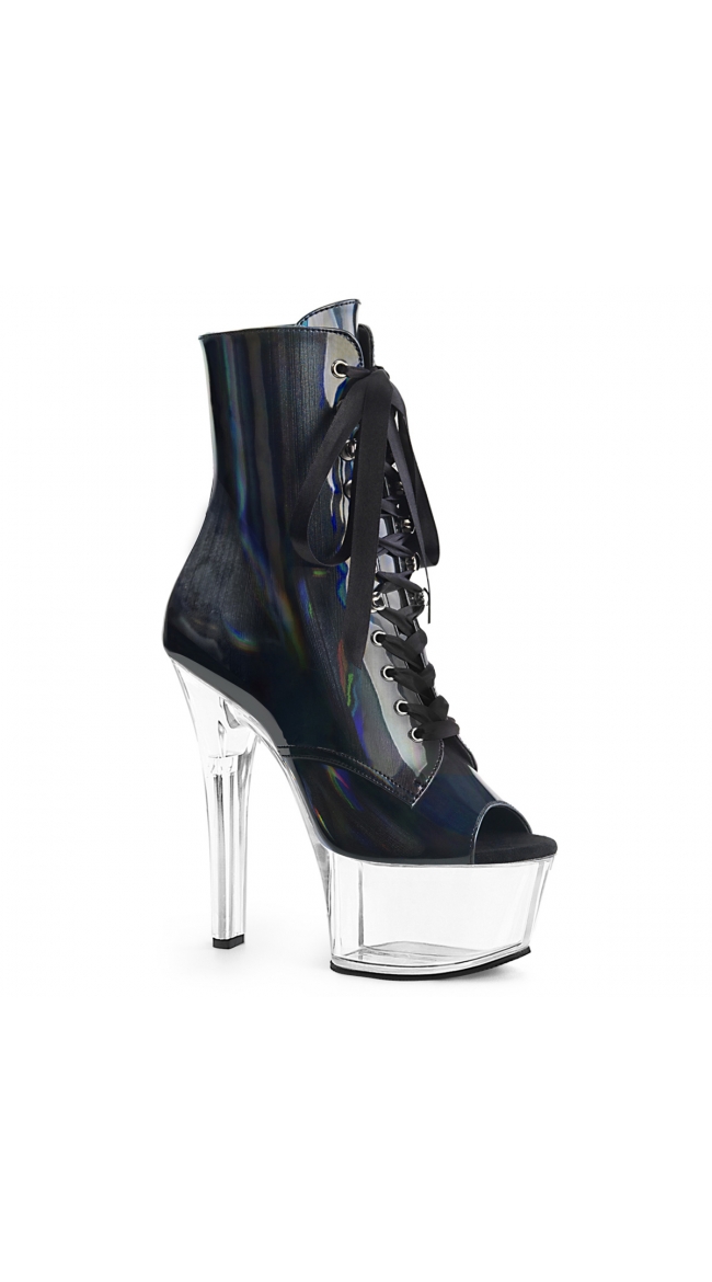 6 Inch Lace-Up Metallic Ankle Boots by Pleaser
