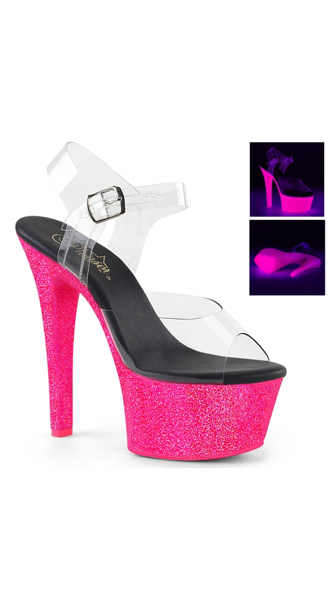 6 Inch Neon Glitter Platform Sandal by Pleaser