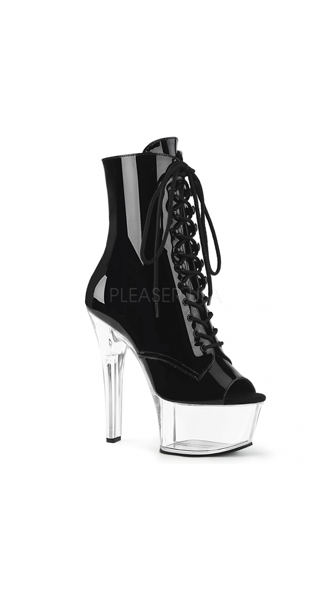 6 Inch Open Toe Lace-Up Patent Ankle Bootie by Pleaser