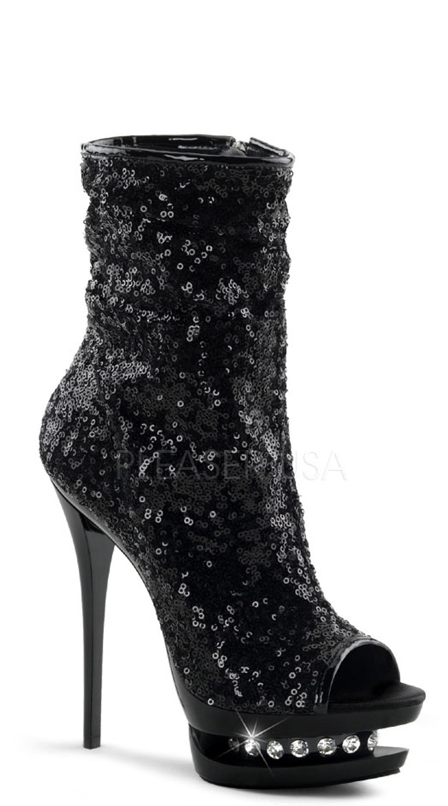 6 Inch Sequined Open Toe Ankle Boot by Pleaser