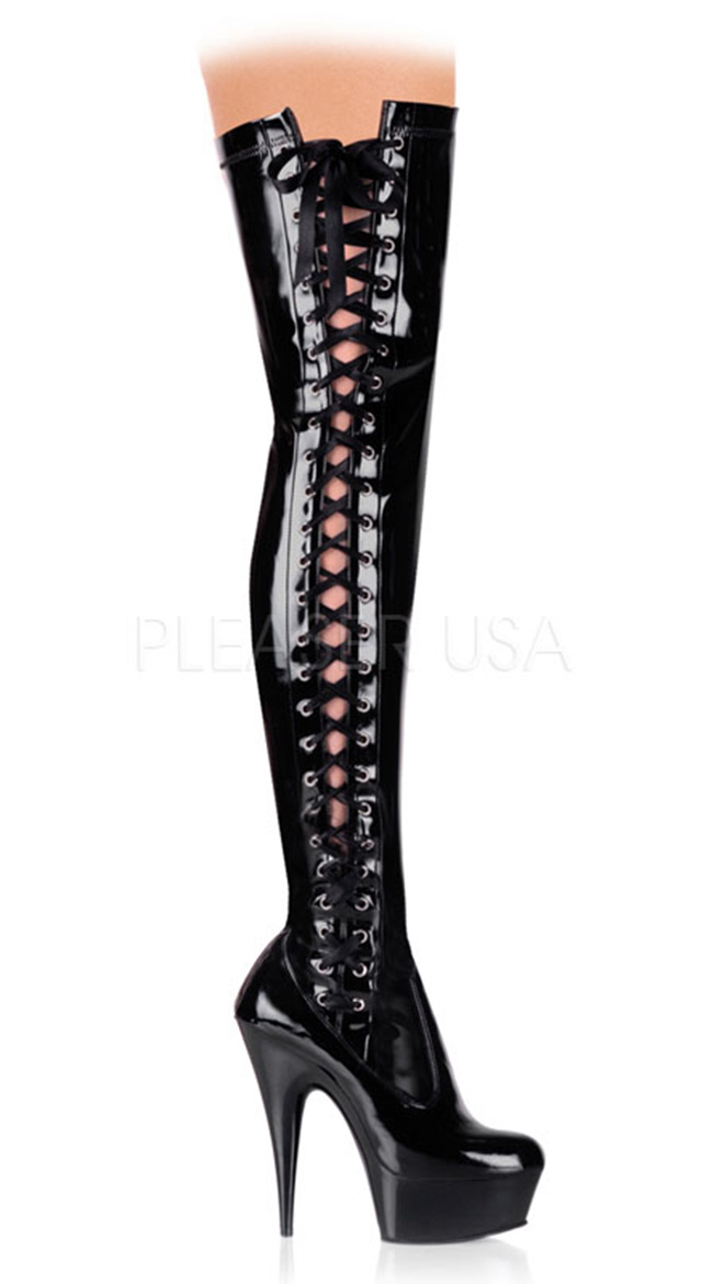 6 Inch Side Laced Platform Thigh Boot by Pleaser