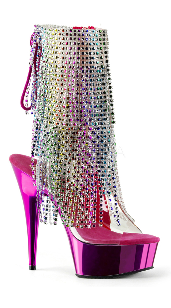 6" Rainbow Fringe Chrome Ankle Boots by Pleaser