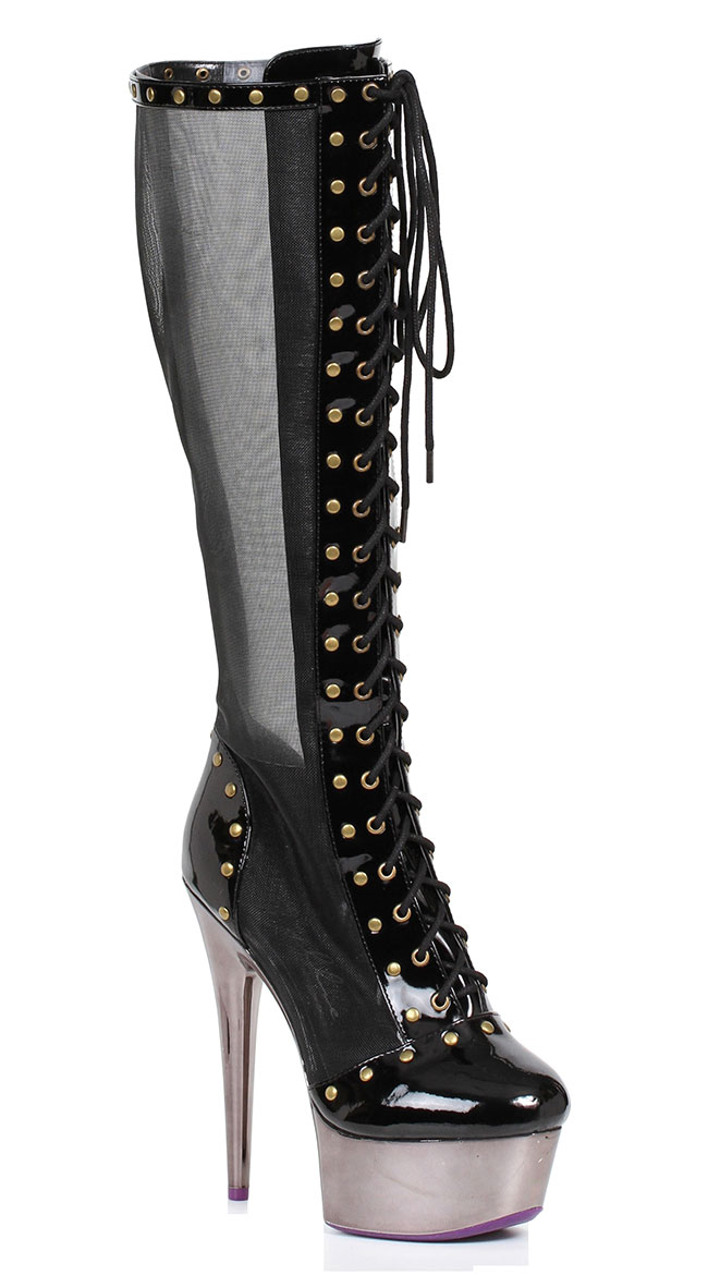 6" Sheer Lace-Up Boots by Ellie Shoes