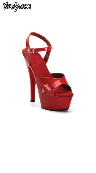 6" Spike Heel Red Platform Sandal With Ankle Strap by Pleaser