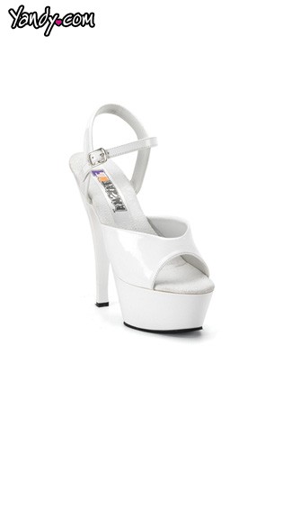 6" Spike Heel White Platform Sandal With Ankle Strap by Pleaser