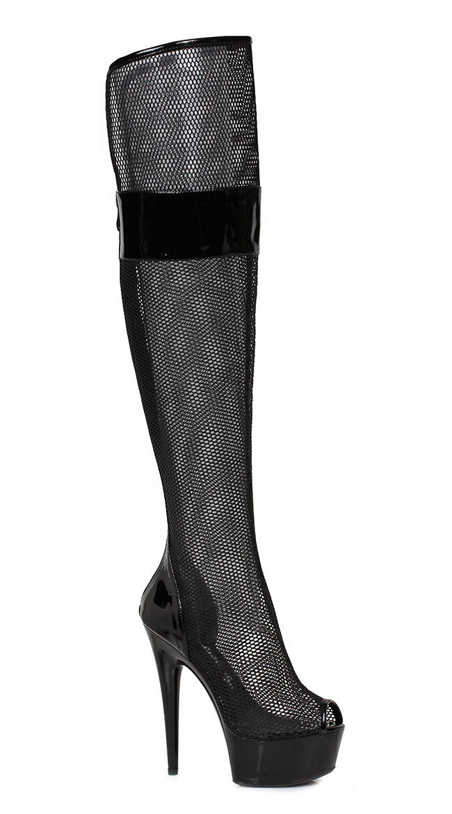 6" Thigh High Fishnet Boots by Ellie Shoes