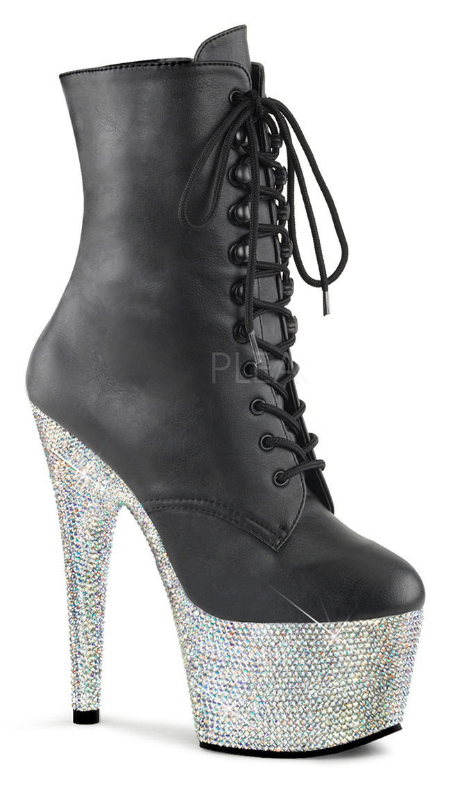 7" Faux Leather Rhinestone Ankle Boot by Pleaser