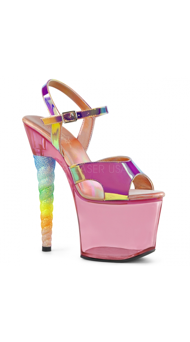 7 Inch Ankle Strap Chrome Unicorn Heel by Pleaser