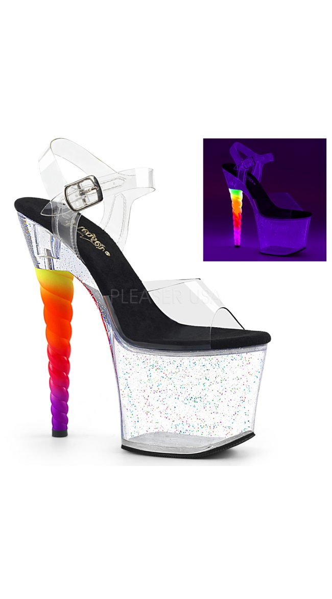 7 Inch Ankle Strap Glitter Neon Unicorn Heel by Pleaser