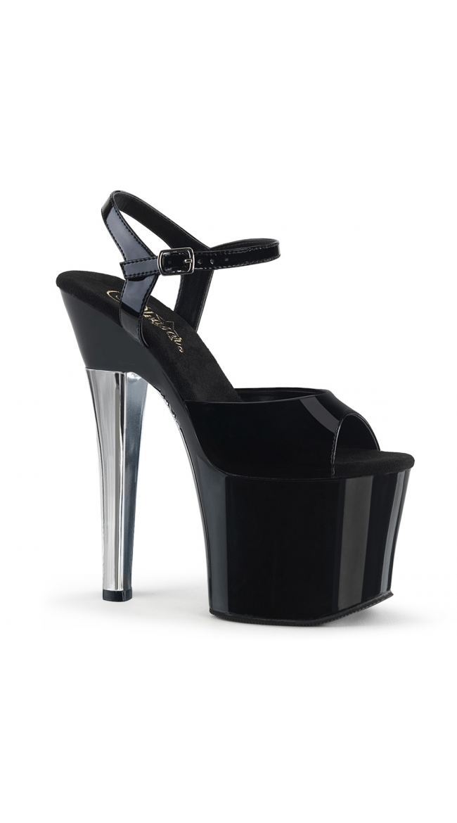 7 Inch Black Patent Chrome Sandal by Pleaser