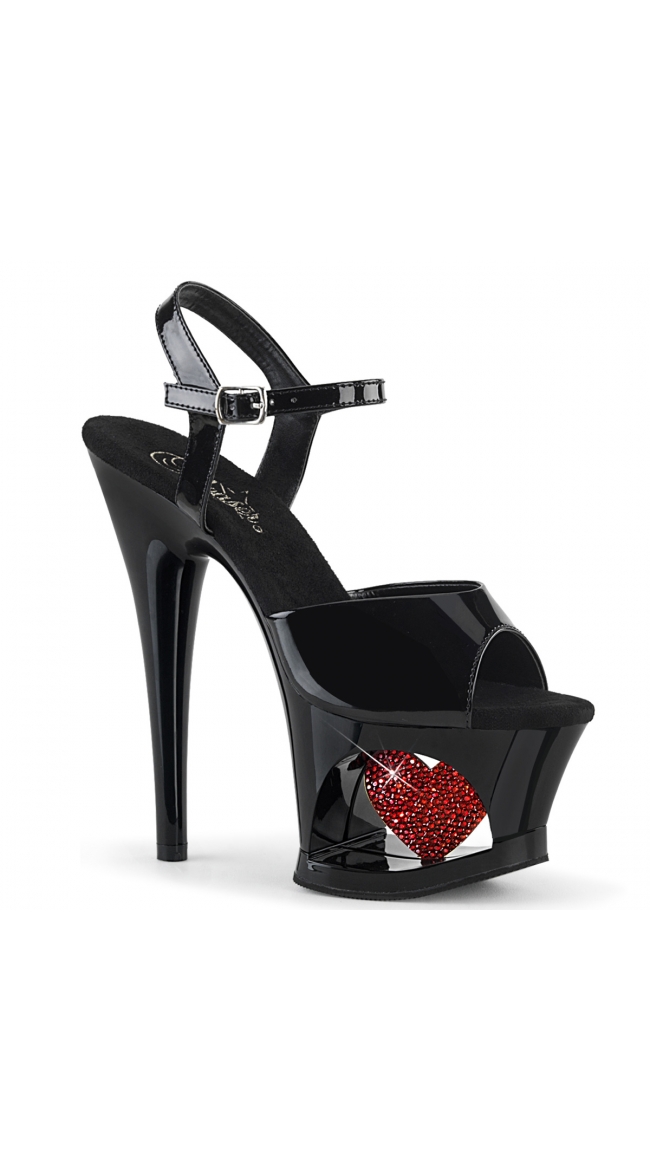 7 Inch Black Patent Heart Sandal by Pleaser