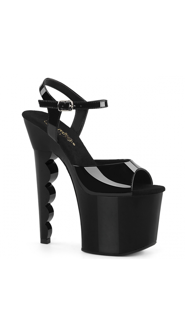 7 Inch Black Patent Scalloped Sandal by Pleaser