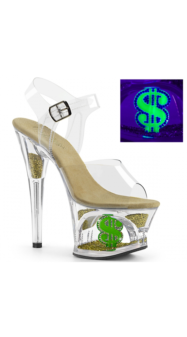 7 Inch Clear Glitter Money Sandal by Pleaser