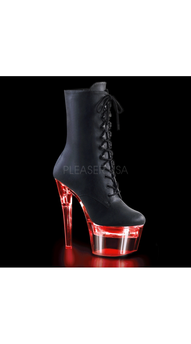 7 Inch Lace-Up LED Platform Heel Bootie by Pleaser