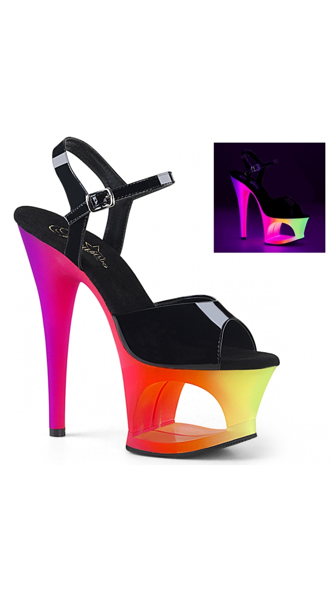 7 Inch Neon Black Patent Sandal by Pleaser