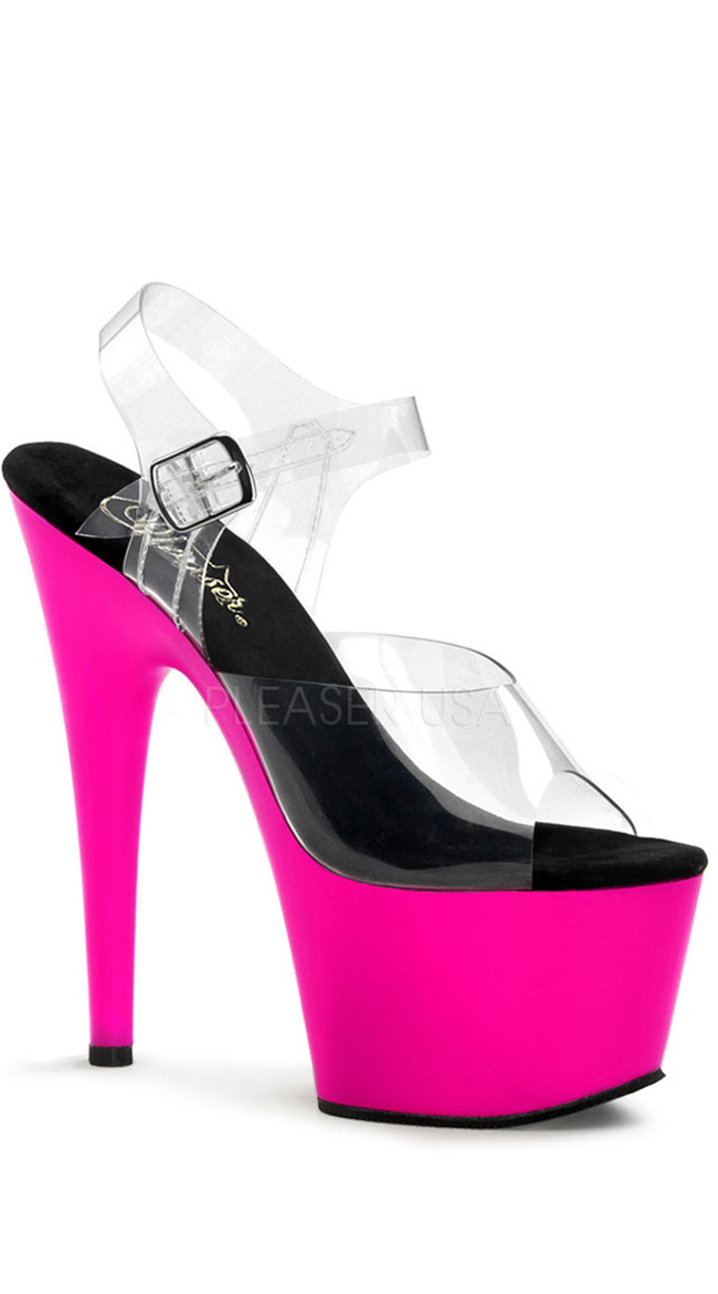 7 Inch Neon Bottom Sandals With Ankle Straps by Pleaser
