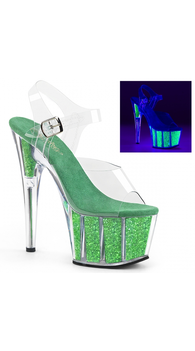 7 Inch Neon Glitter Platform Sandal by Pleaser