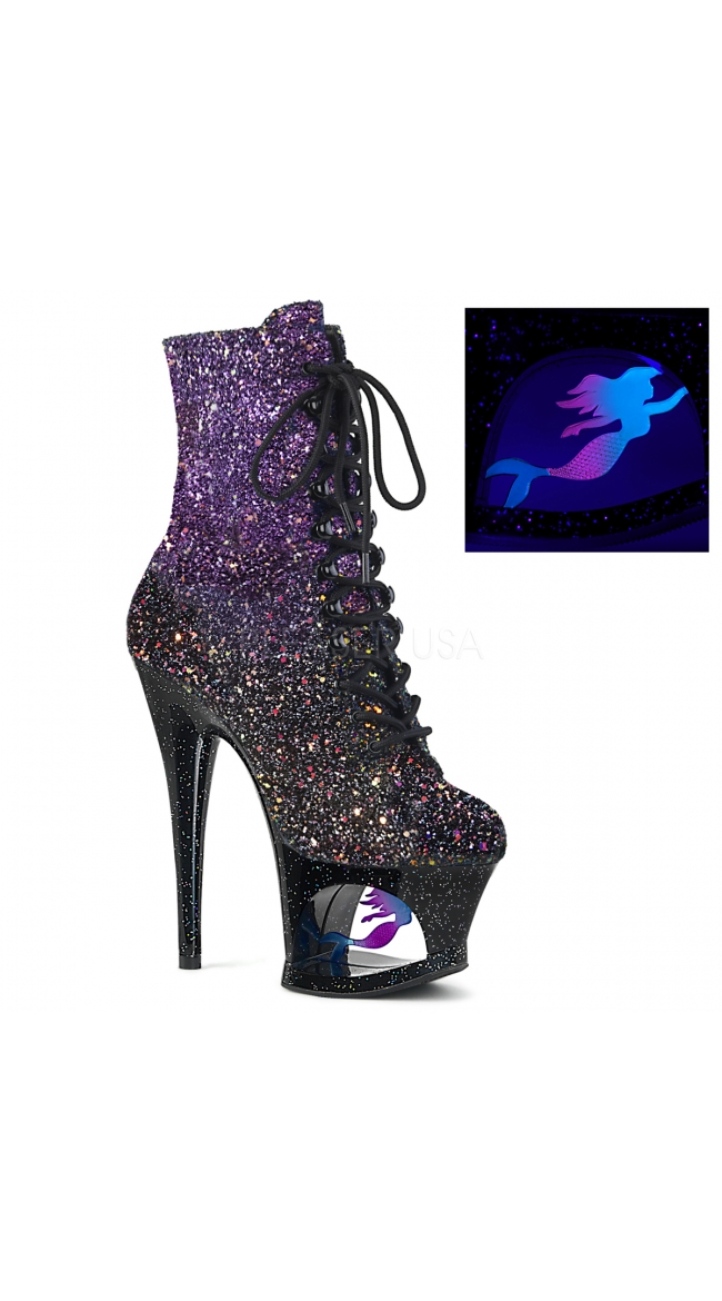 7 Inch Ombre Glitter Mermaid Lace-Up Bootie by Pleaser