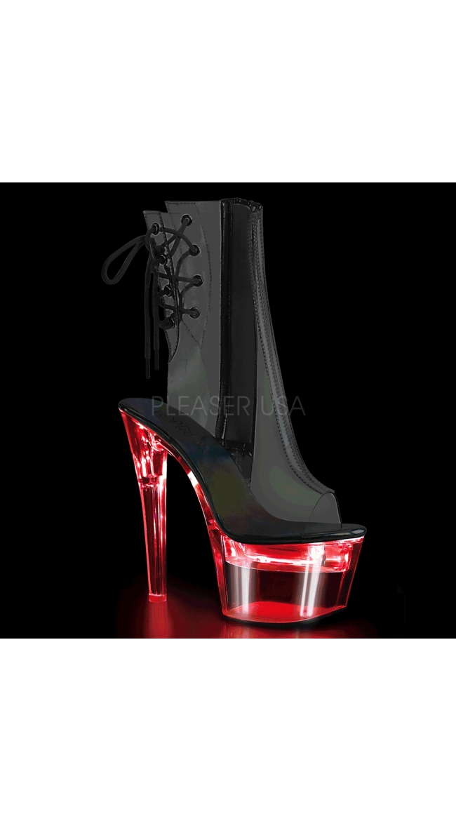 7 Inch Open Toe Clear LED Ankle Bootie by Pleaser