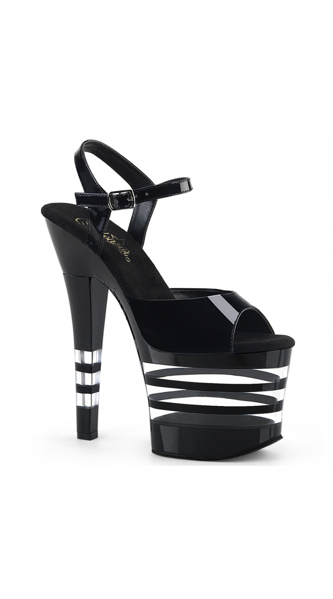 7 Inch Patent Clear Stripe Sandal by Pleaser