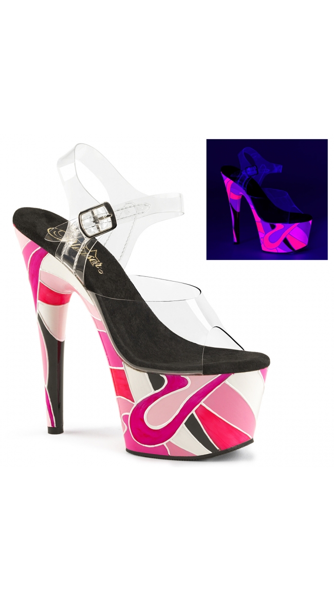7 Inch Pink Abstract Platform Sandal by Pleaser