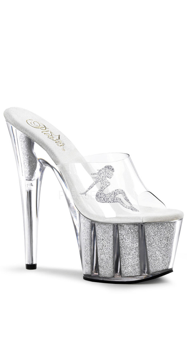 7 Inch Platform Slide with Sexy Glitter Girl Applique by Pleaser