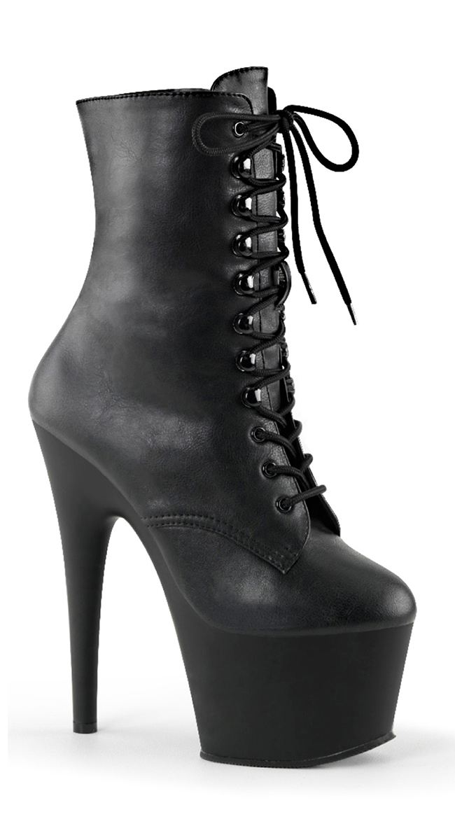 7" Lace-Up Ankle Boots with Side Zip by Pleaser