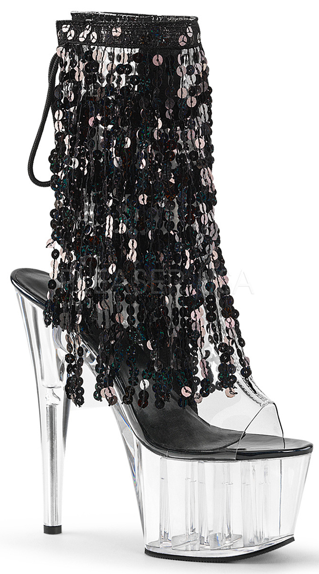 7" Sequins Fringe Ankle Boot by Pleaser