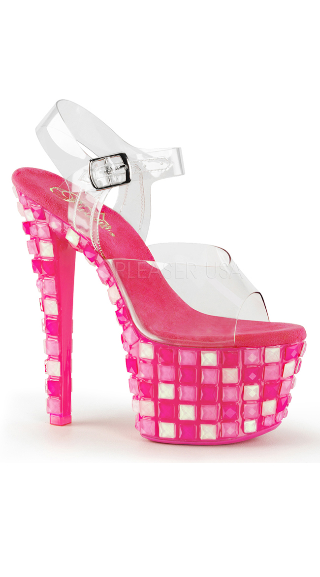 7" UV Checkered Sandals by Pleaser