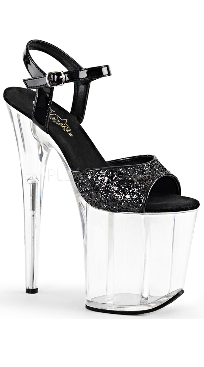 8" Clear Glitter Sandals by Pleaser