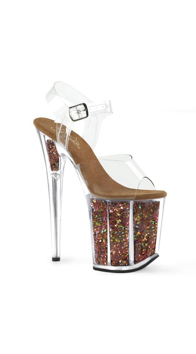 8 Inch Clear Glitter Platform Sandal by Pleaser