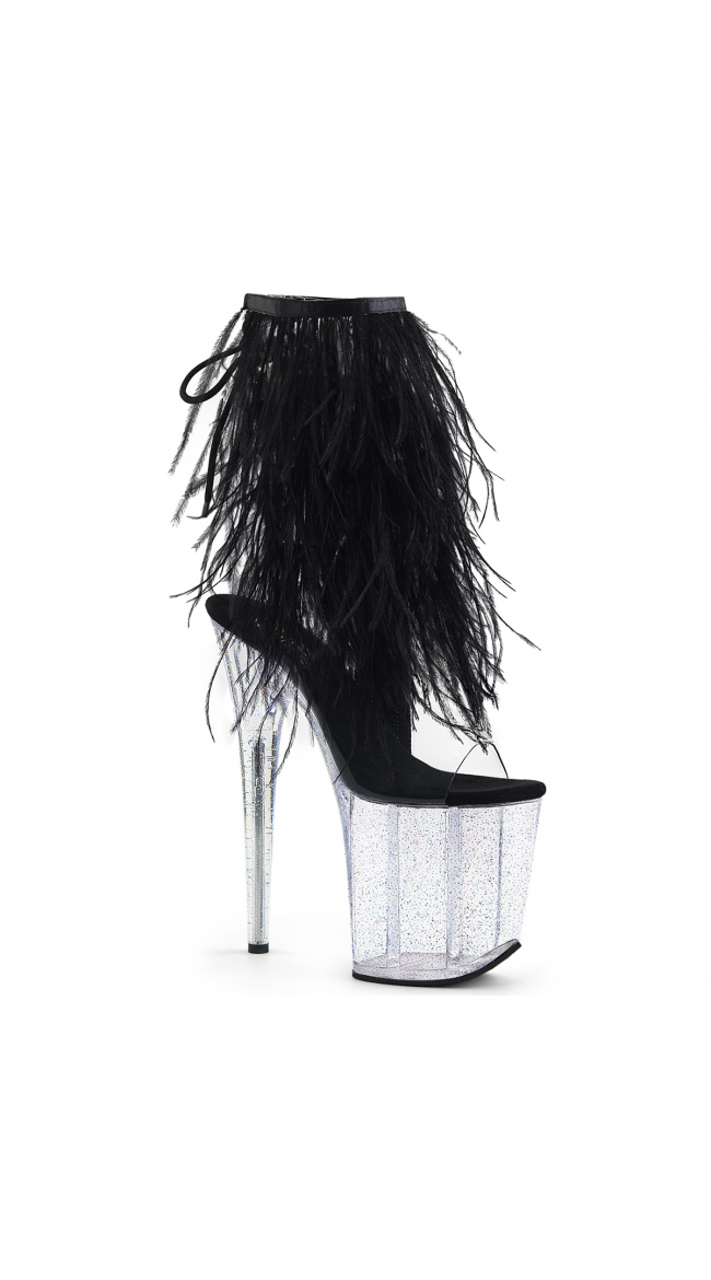 8 Inch Marabou Trim Ankle Boot by Pleaser