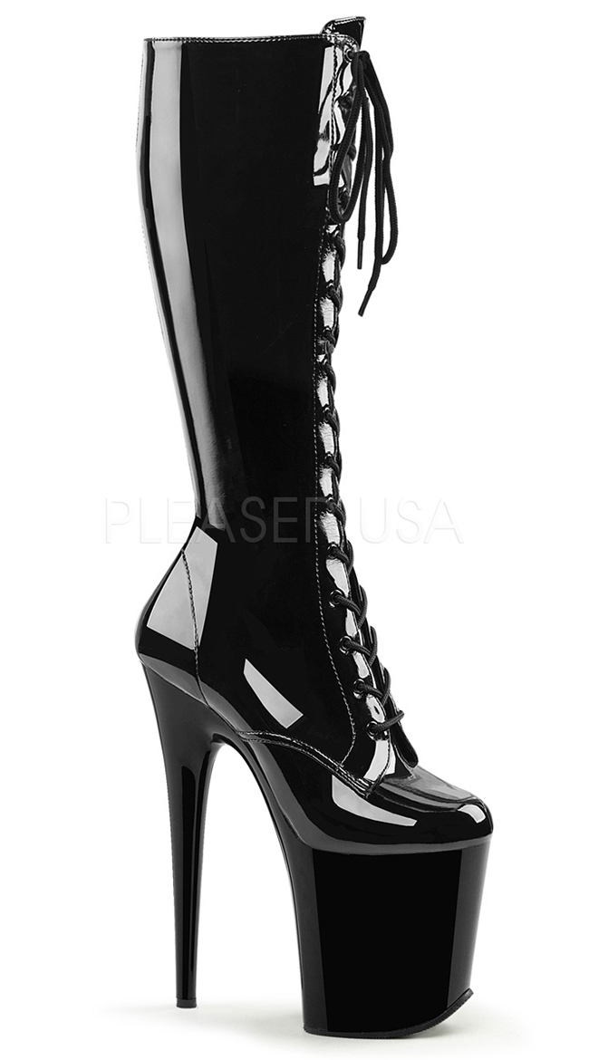 8" Lace-Up Stretch Knee Boot by Pleaser