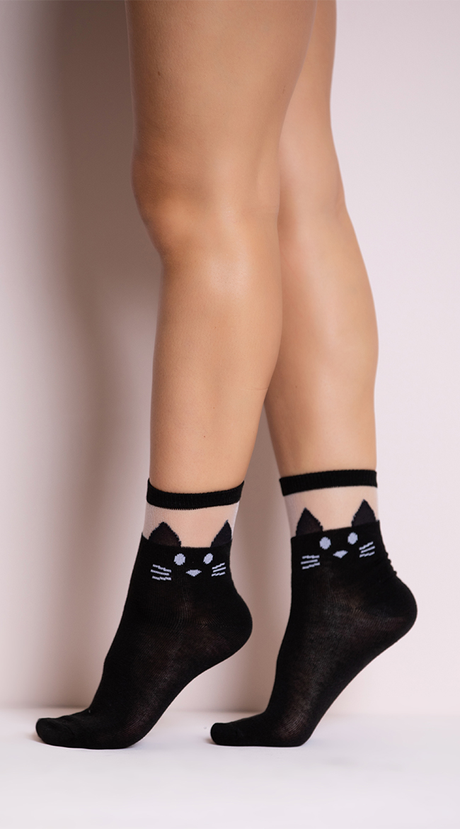 Black Cat Ankle Socks by Leg Avenue / Opaque Ankle Socks